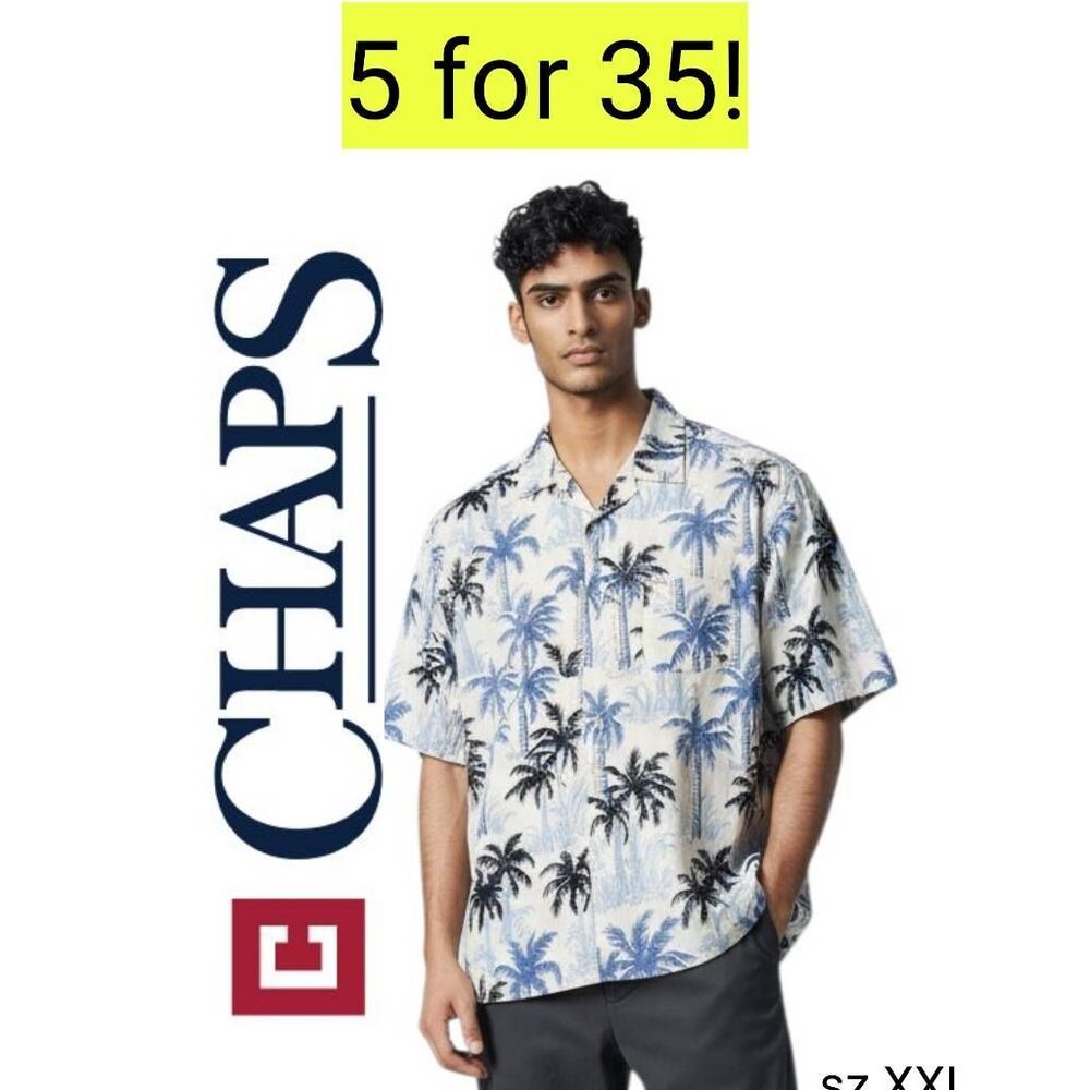 Chaps Hawaiian Red White & Blue Short Sleeve Button Down Shirt